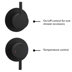 Arezzo Matt Black Concealed Individual Stop Tap + Thermostatic Control Shower Valve