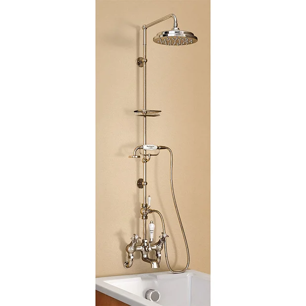 Urlington Bathroom Burlington Claremont Wall Mounted Angled Bath Shower Mixer W Riser, 9" Rose & Soap Basket 4 Urlington Bathroom Burlington Claremont Wall Mounted Angled Bath Shower Mixer W Riser, 9" Rose & Soap Basket - Image 2