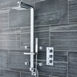 Nuie Square Triple Concealed Thermostatic Shower Valve With Diverter