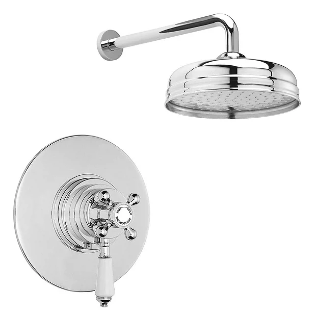 Victorian Plumbing Lancaster Traditional Dual Concealed Thermostatic Shower Valve + Wall Mounted 8" Rose 4 Victorian Plumbing Lancaster Traditional Dual Concealed Thermostatic Shower Valve + Wall Mounted 8" Rose - Image 2