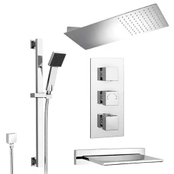 Milan Bathroom Milan Modern Shower Package (Fixed Head, Riser Rail Kit + Bath Spout)