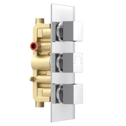 Milan Bathroom Milan Square Concealed Triple Shower Valve With Fixed Head & 4 Body Jets - Chrome