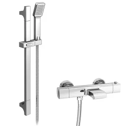 Victorian Plumbing Montreal Wall Mounted Thermostatic Bath Shower Mixer Tap + Slider Rail Kit