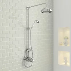 Nuie Victorian Exposed Valve Inc. Rigid Riser Kit, Diverter, 8" Shower Rose & Handset -Aqualisa Shop premiervictorianexposedvalveincrigidriserkitdiverter8inchshowerrosehandsetnd1