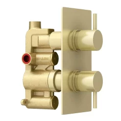 Arezzo Brushed Brass Twin Concealed Shower Valve Inc. 300mm Head + Ceiling Mounted Arm -Aqualisa Shop rd3bbpkcm detail2