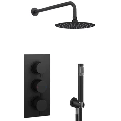 Arezzo Matt Black Round Triple Thermostatic Shower Pack With Head + Handset -Aqualisa Shop rd3blkpk n d1