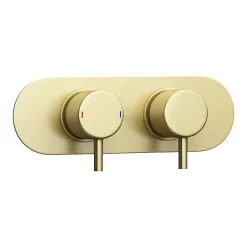 Arezzo Brushed Brass Round Thermostatic Shower Pack With Head + Handset (Oval Backplate)