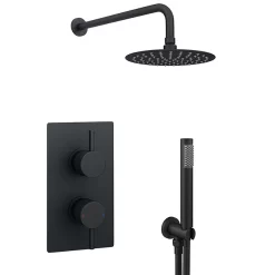 Arezzo Matt Black Round Thermostatic Shower Pack With Head + Handset 12 Arezzo Matt Black Round Thermostatic Shower Pack With Head + Handset -Aqualisa Shop rd4blkpk n d1