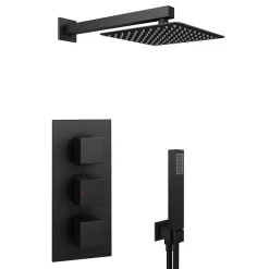 Arezzo Matt Black Square Triple Thermostatic Shower Pack With Head + Handset -Aqualisa Shop sq3blkpk nw d2