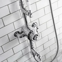 Urlington Bathroom Burlington Stour Thermostatic Exposed Two Outlet Shower Valve, Rigid Riser, Hose & Handset With Fixed Shower Head