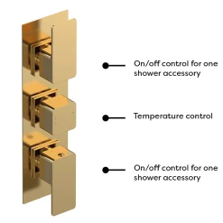 Venice Cubo Triple Thermostatic Shower Valve - Brushed Brass