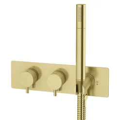 Arezzo Brushed Brass Round Wall Mounted Thermostatic Shower Valve With Handset 9 Arezzo Brushed Brass Round Wall Mounted Thermostatic Shower Valve With Handset -Aqualisa Shop zsvhbb n d3