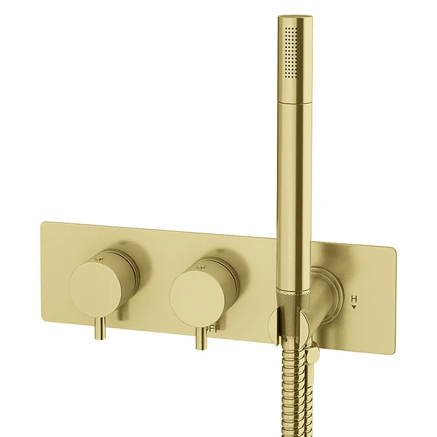 Arezzo Brushed Brass Round Wall Mounted Thermostatic Shower Valve With Handset 6 Arezzo Brushed Brass Round Wall Mounted Thermostatic Shower Valve With Handset - Image 4